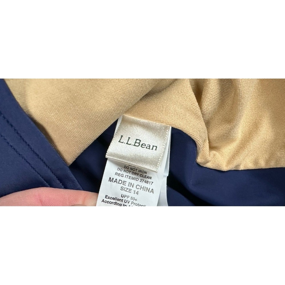 LL Bean Sunblock Swimwear Top Size 14 Blue White UPF 50 Striped Pullover Support - Picture 5 of 7